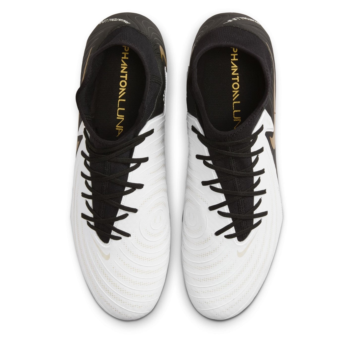 Ghete de fotbal Nike Phantom Luna II Academy Firm Ground alb negru auriu