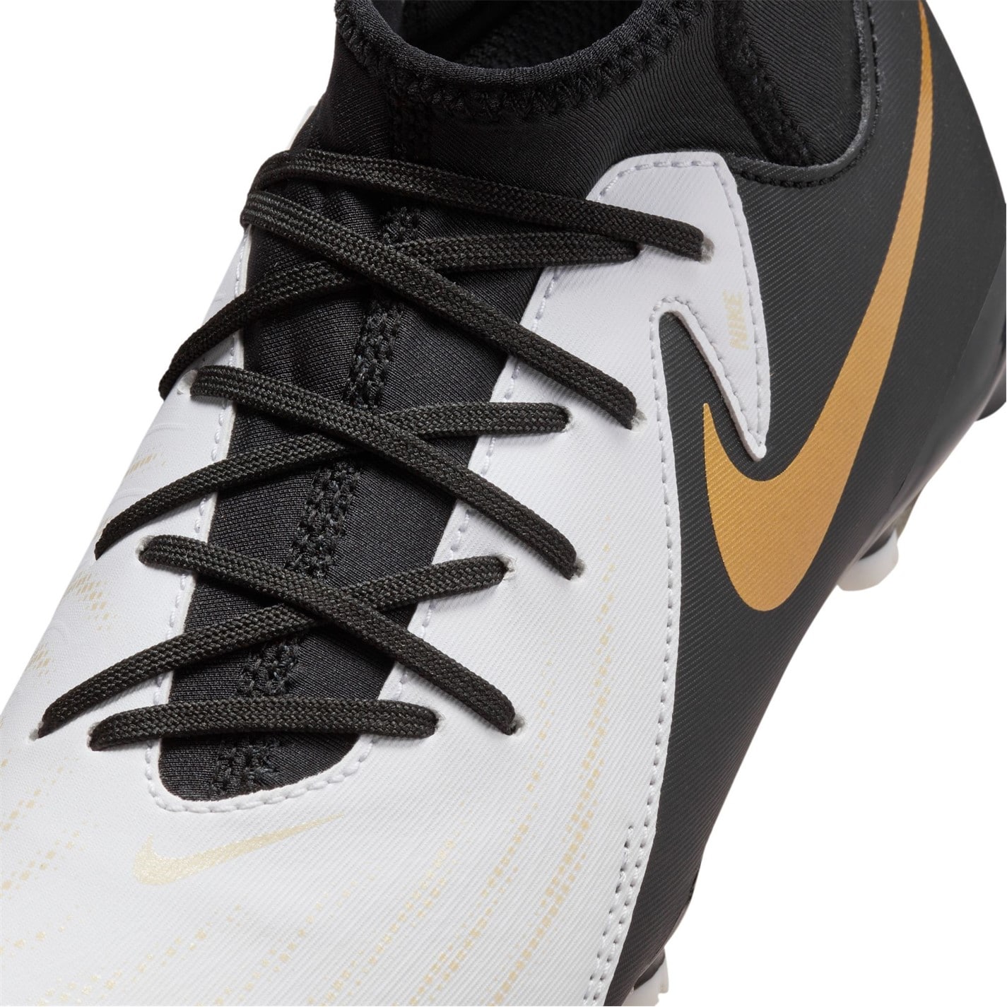 Ghete de fotbal Nike Phantom Luna II Academy Firm Ground pentru copii alb negru auriu