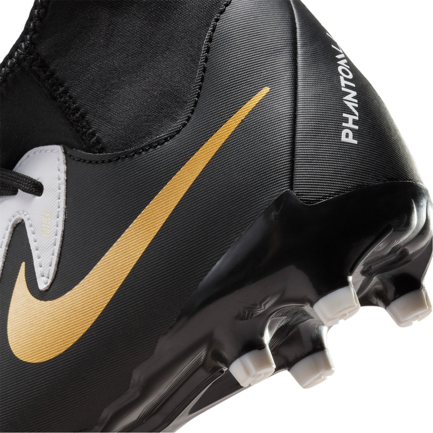 Ghete de fotbal Nike Phantom Luna II Academy Firm Ground pentru copii alb negru auriu