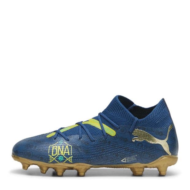 Ghete de fotbal Puma Future 7 Match Rush Firm Ground pentru Copii albastru galben auriu