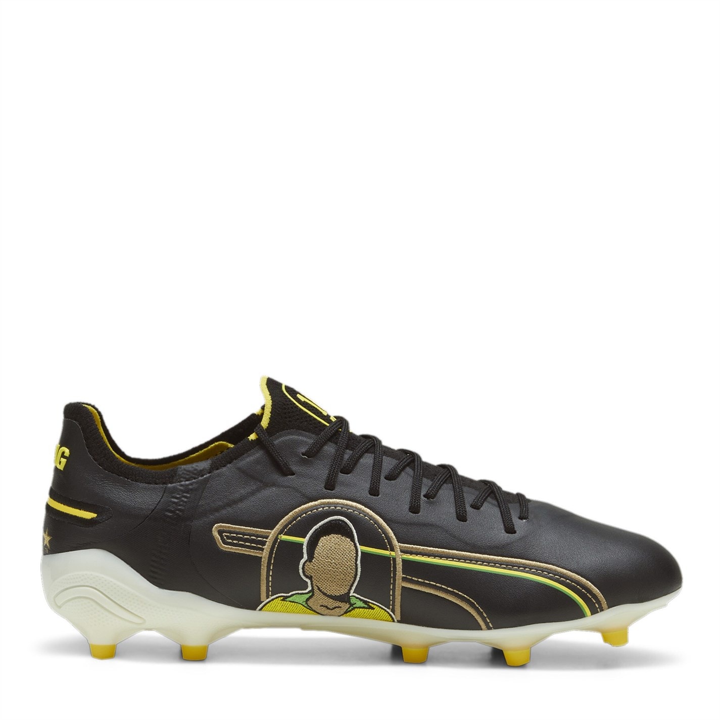 Ghete de fotbal Puma King Ultimate Firm Ground negru alb galben