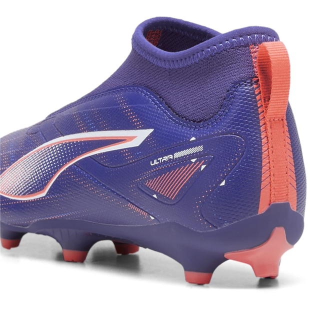 Ghete de fotbal Puma Ultra Match+ Laceless Firm Ground pentru copii mov alb org