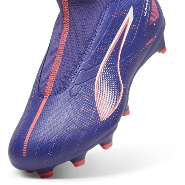 Ghete de fotbal Puma Ultra Match+ Laceless Firm Ground pentru copii mov alb org