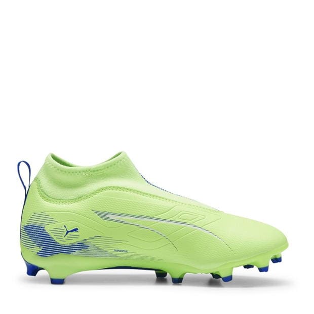 Ghete de fotbal Puma Ultra Match+ Laceless Firm Ground pentru copii verde alb albastru