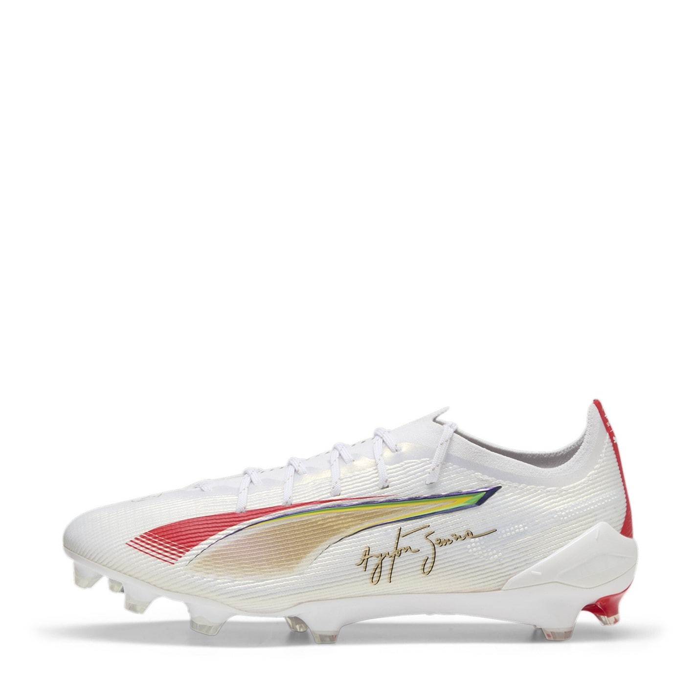 Ghete de fotbal Puma Ultra Ultimate Firm Ground alb auriu rosu