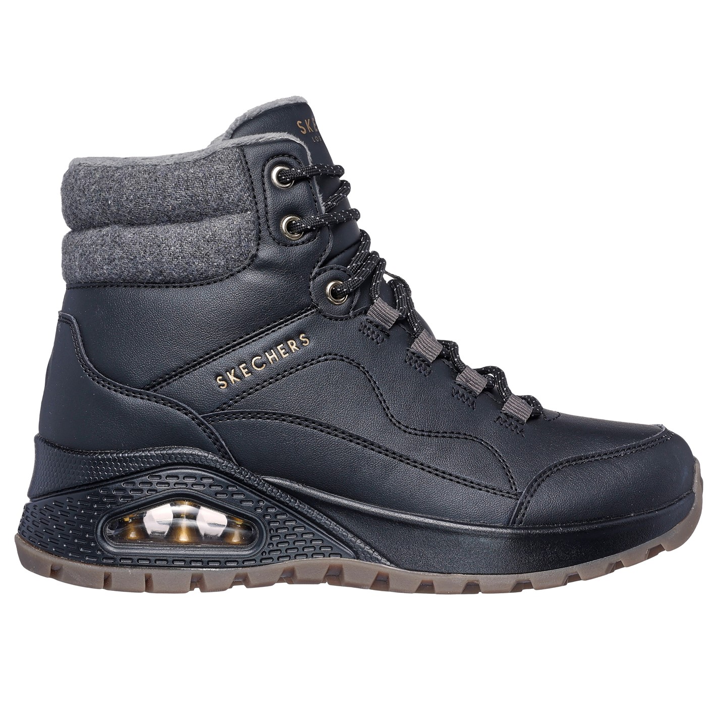 Ghete Skechers Duraleather cu captuseala Collar cu siret S Rugged pentru femei negru