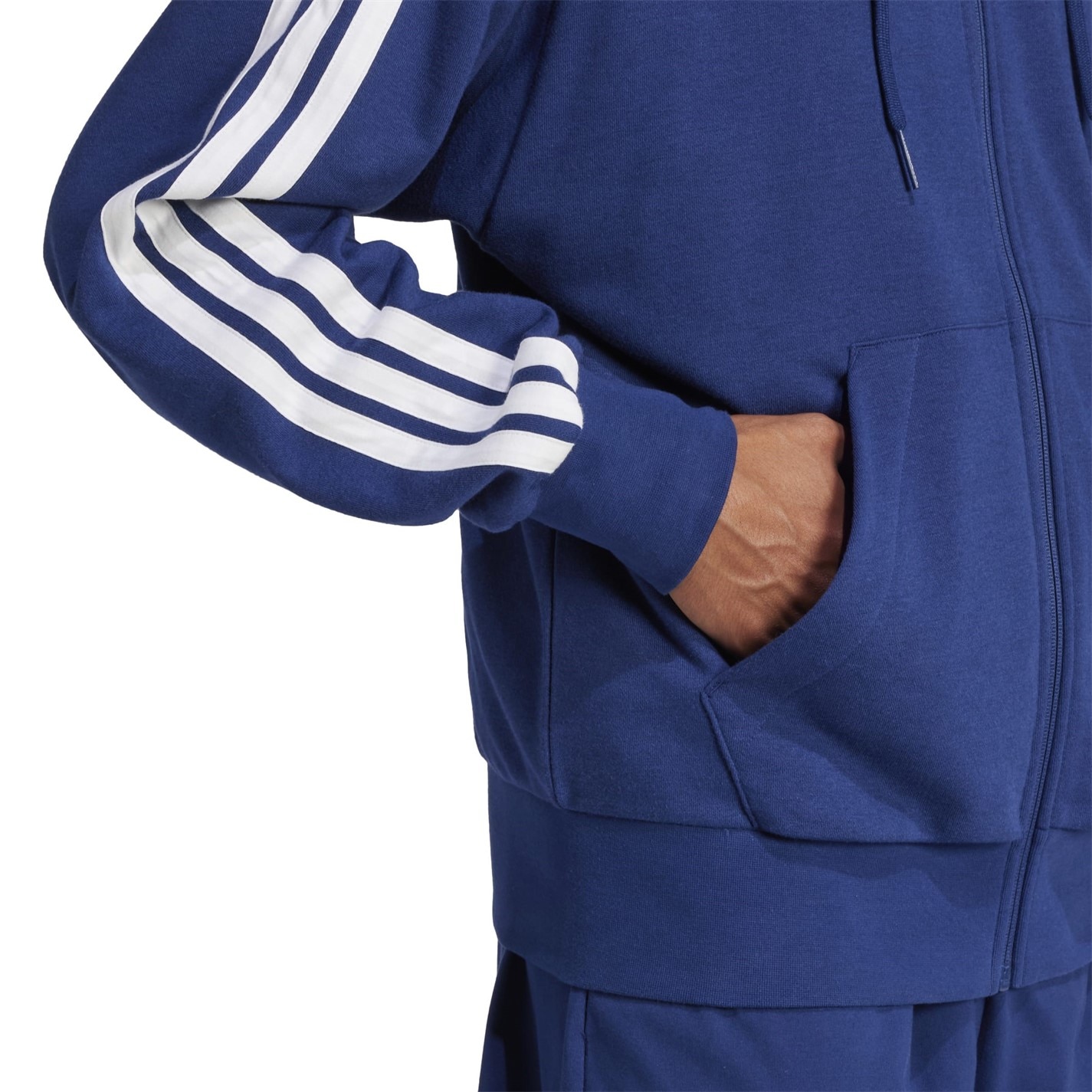 Hanorac adidas Essentials French Terry 3-Stripes cu fermoar pentru Barbati legend albastru alb