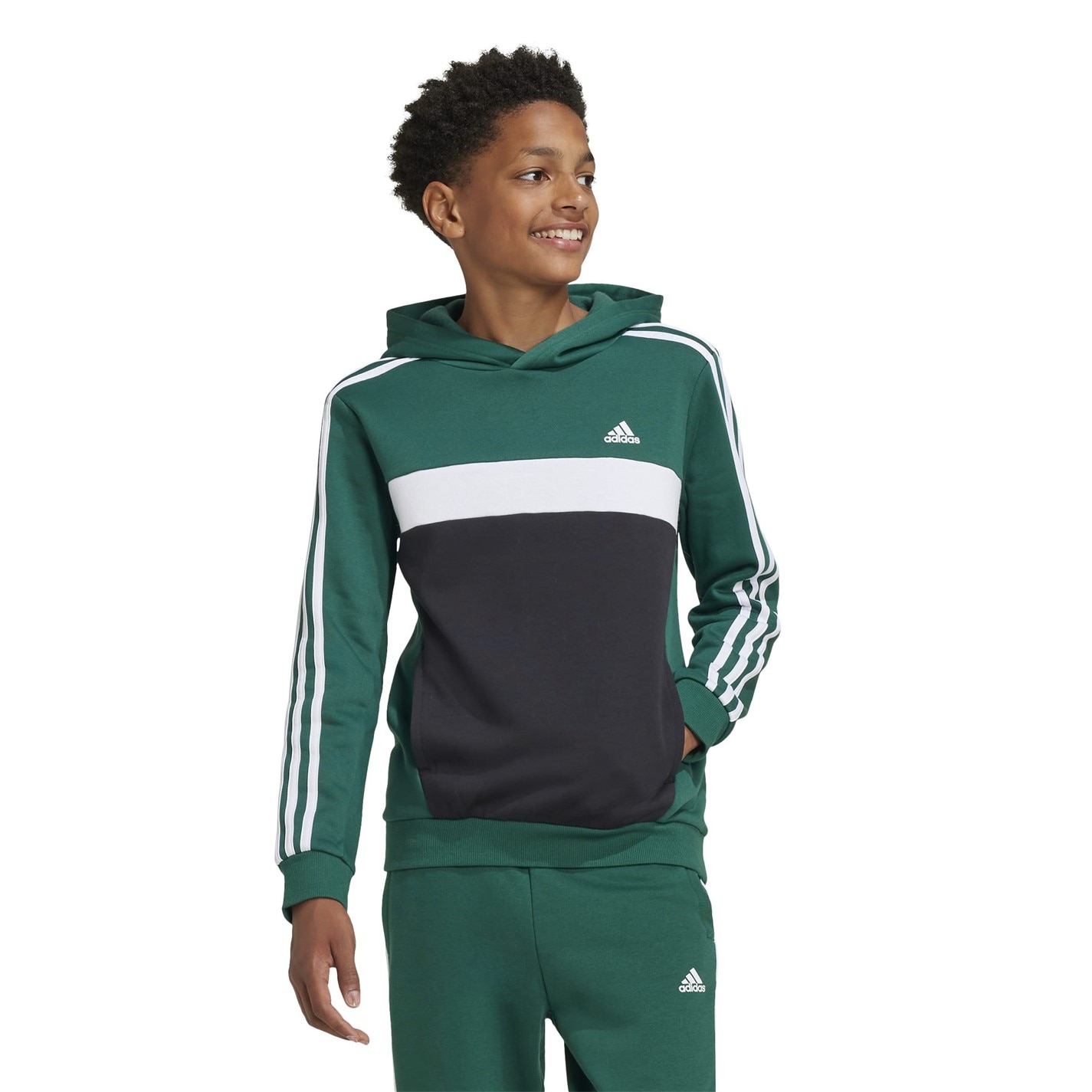 Hanorac adidas Tiberio 3-Stripes Colourblock Juniors collegiate verde