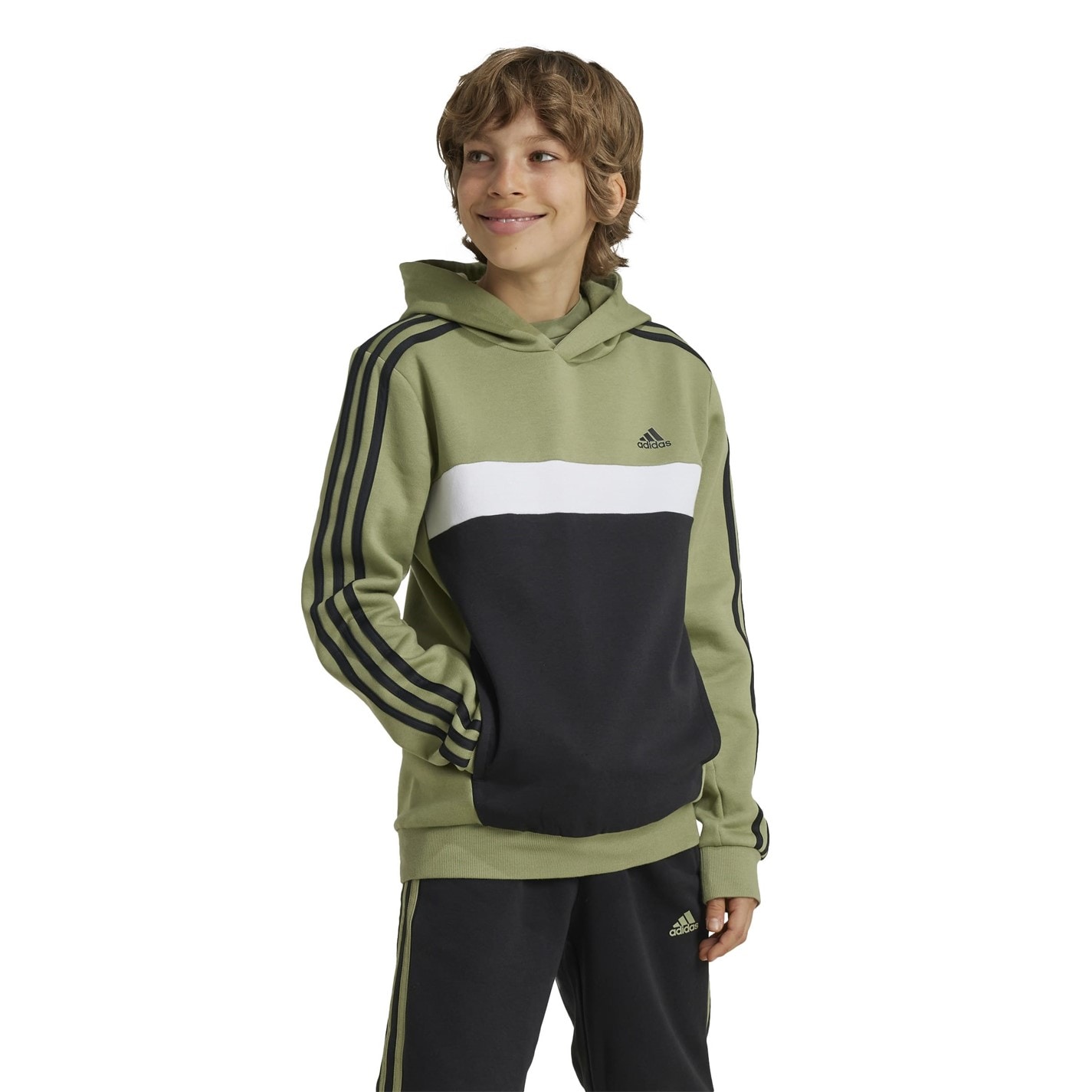 Hanorac adidas Tiberio 3-Stripes Colourblock Juniors verde negru alb