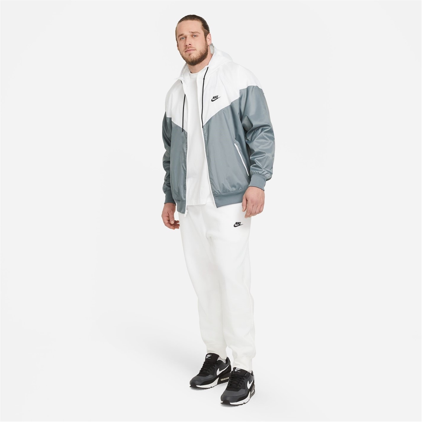 Jacheta Geaca pentru vant Nike Sportswear cu gluga pentru Barbati gri alb