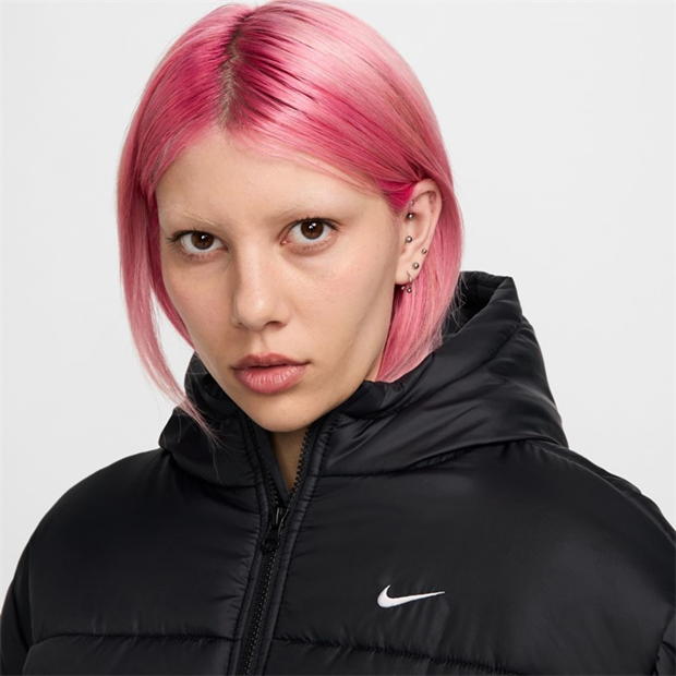 Jacheta Nike Sportswear clasic Puffer Therma-Fit Loose cu gluga pentru femei negru