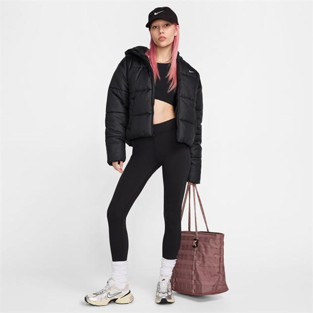 Jacheta Nike Sportswear clasic Puffer Therma-Fit Loose cu gluga pentru femei negru