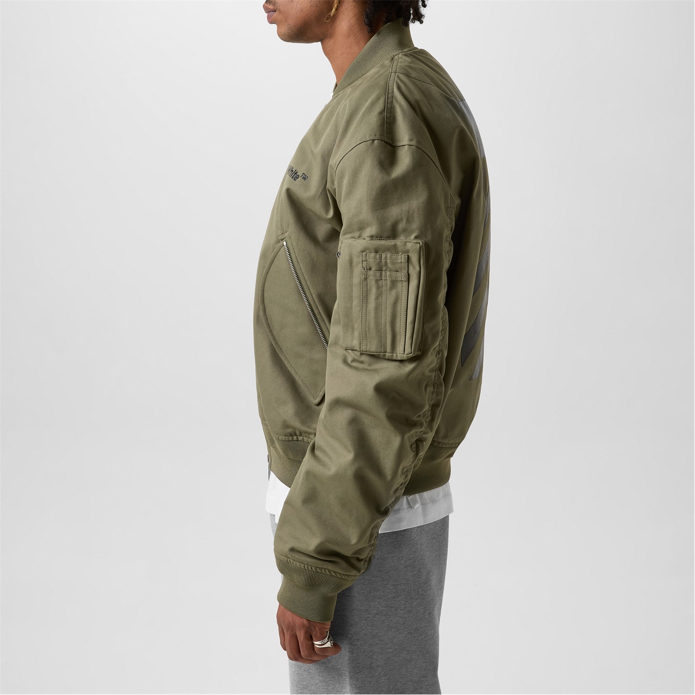 Jacheta OFF alb Diag Tab Bomber military verde negru