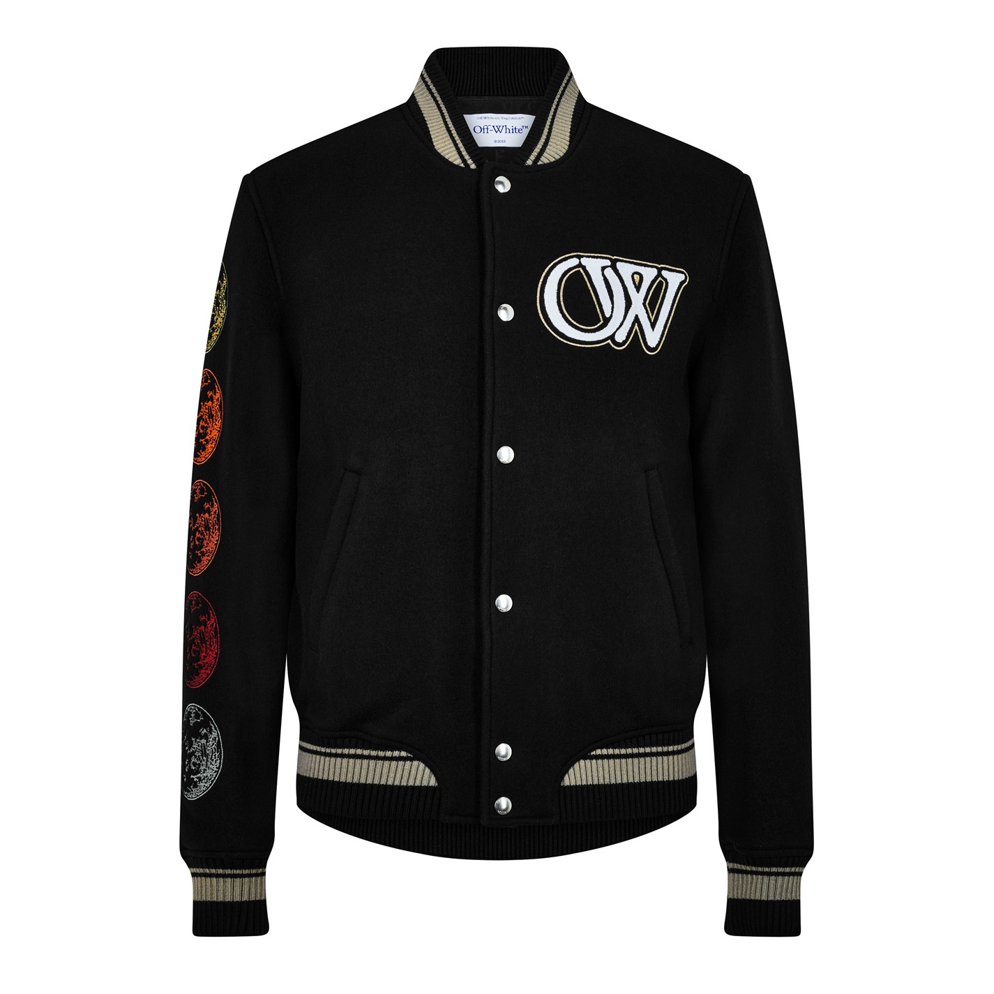 Jacheta OFF alb Moon Wool Varsity Bomber negru