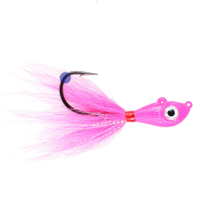 JIG BIG EYE BUCKTAIL roz CRYSTAL FLASH 7G marime 2-0 MUSTAD