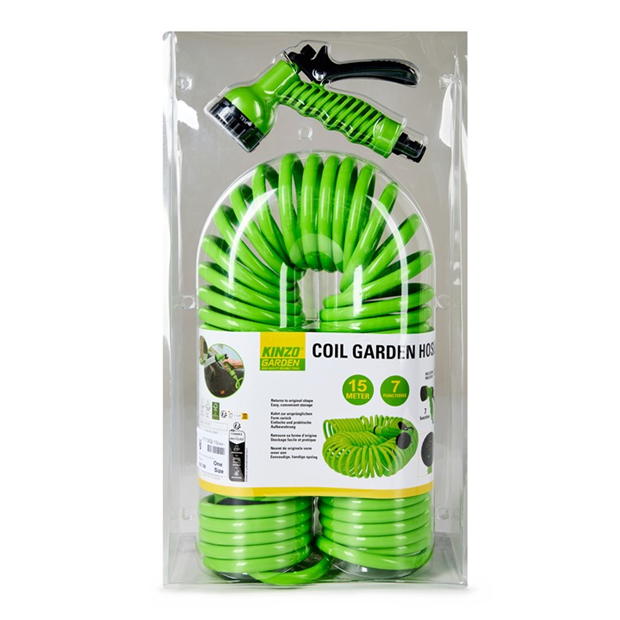 Kinzo Garden Hose Spiral 15M w/nozzle verde