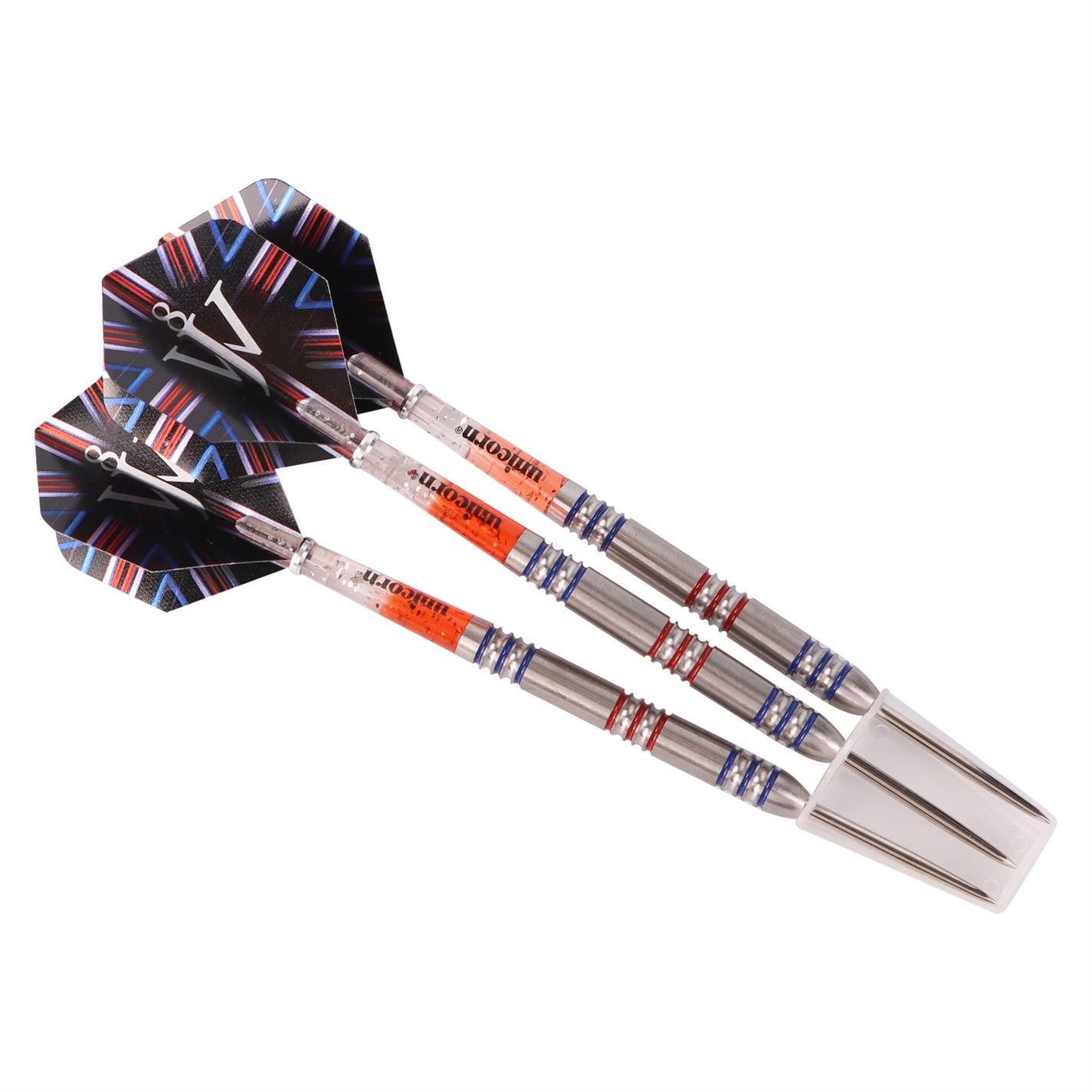 Set Unicorn UNICORN Steel Tip Darts | Level 6 James Wade | 90% Tungsten Barrels cu albastru & rosu Accents | 23g