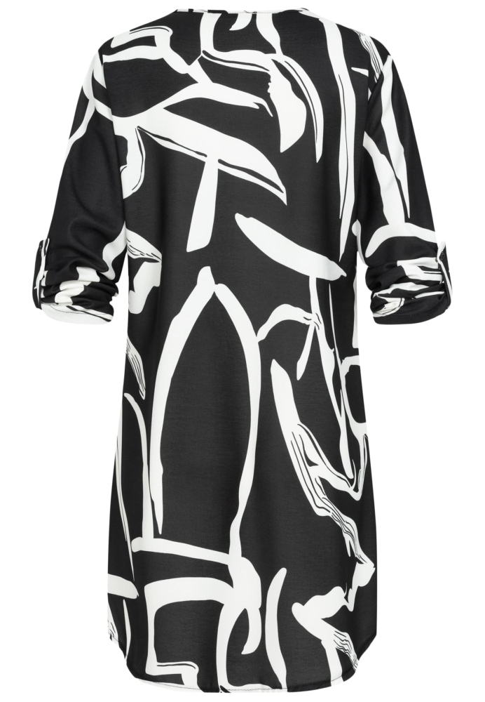 Manusi Cloud5ive Damen Kleid Turn-Up-?rmeln und decolteu in V All Over Grafik Print negru