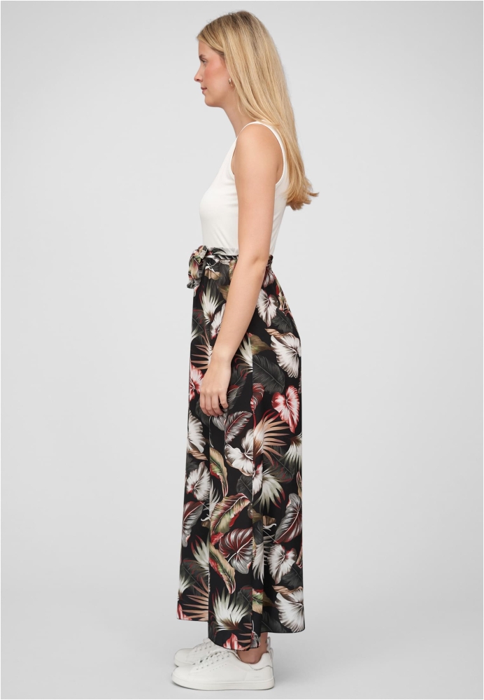 Manusi Maiouri Cloud5ive Damen Maxi Kleid doua culori Bindeg?rtel Tropical Print alb negru