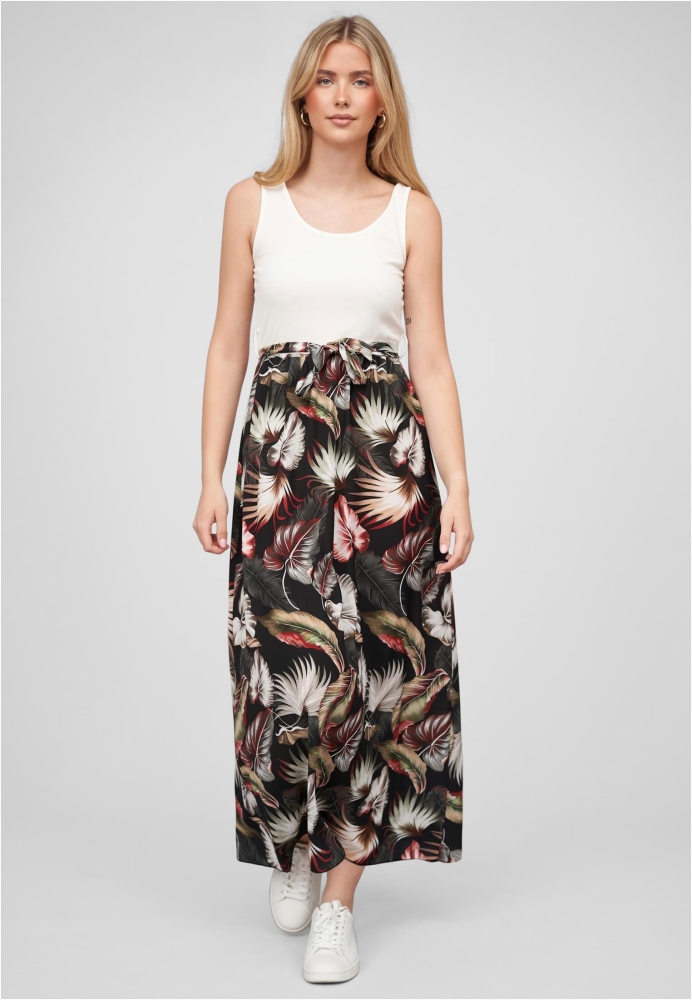 Manusi Maiouri Cloud5ive Damen Maxi Kleid doua culori Bindeg?rtel Tropical Print alb negru