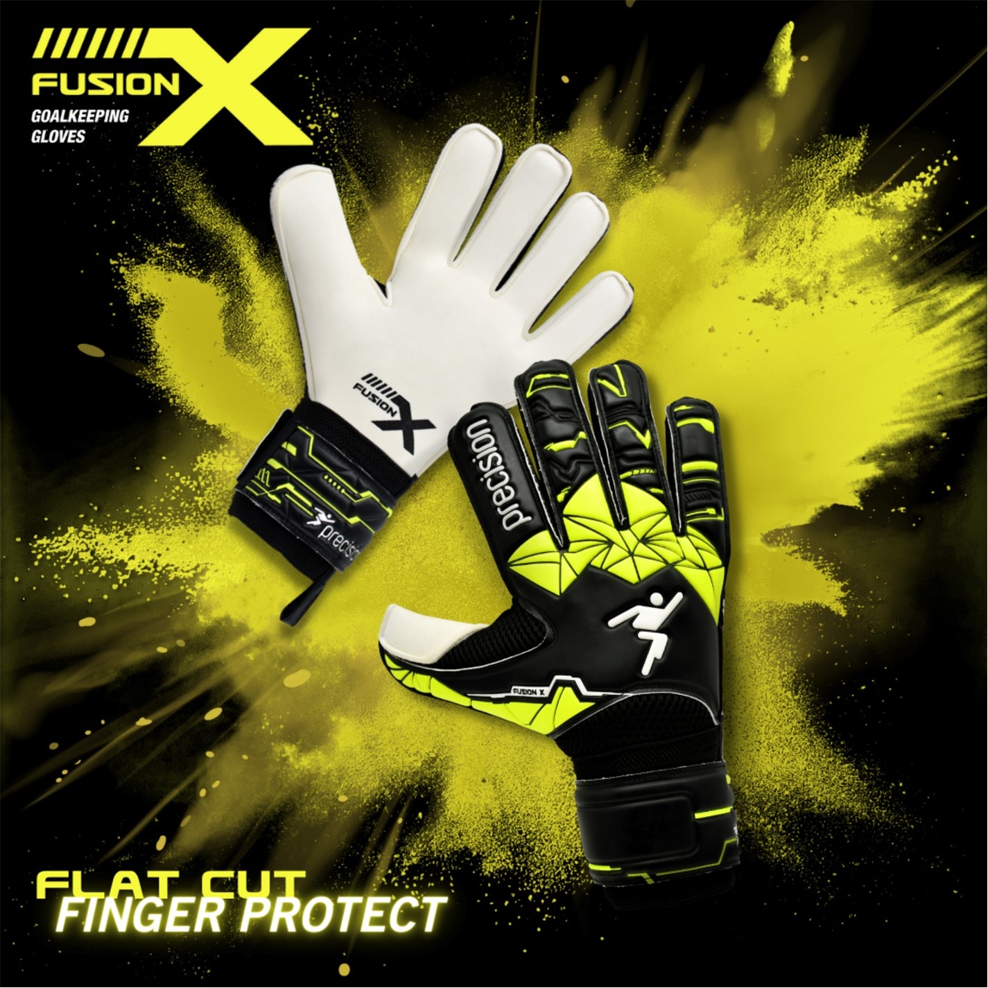 Manusi Precision antrenament Fusion X Flat Cut Finger Protect GK pentru copii negru galben