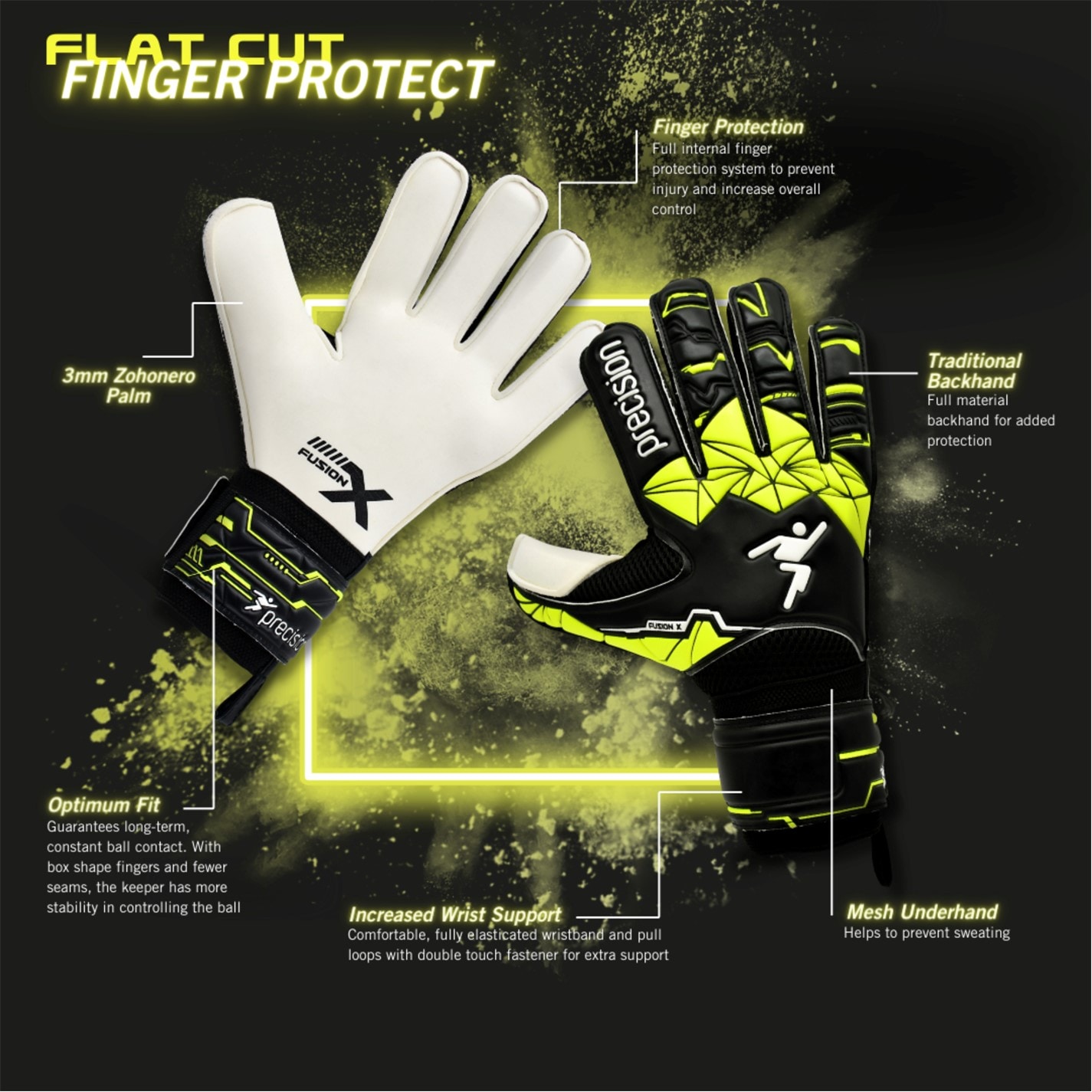 Manusi Precision antrenament Fusion X Flat Cut Finger Protect GK pentru copii negru galben