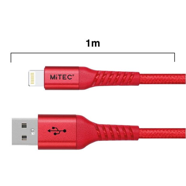 MiTEC MITEC 1M MFI LIGHTNING BRAIDED CABLE rosu multicolor