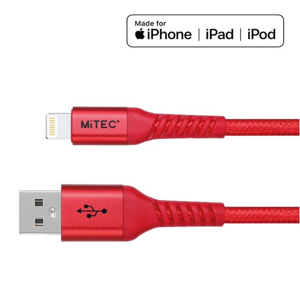 MiTEC MITEC 1M MFI LIGHTNING BRAIDED CABLE rosu multicolor