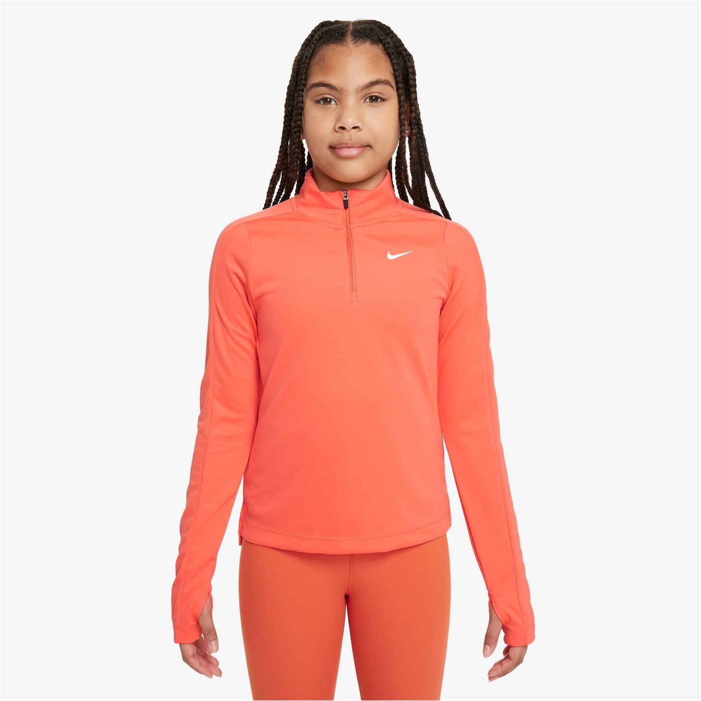 Nike Older DRI-FIT cu Maneca Lunga fermoar pentru fete wild portocaliu