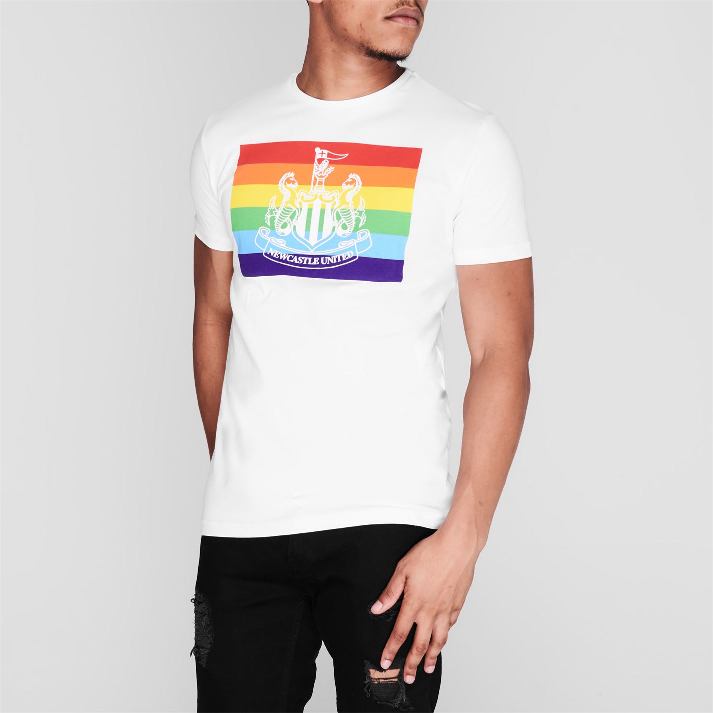 Tricou NUFC Rainbow Crest pentru Barbati alb multicolor