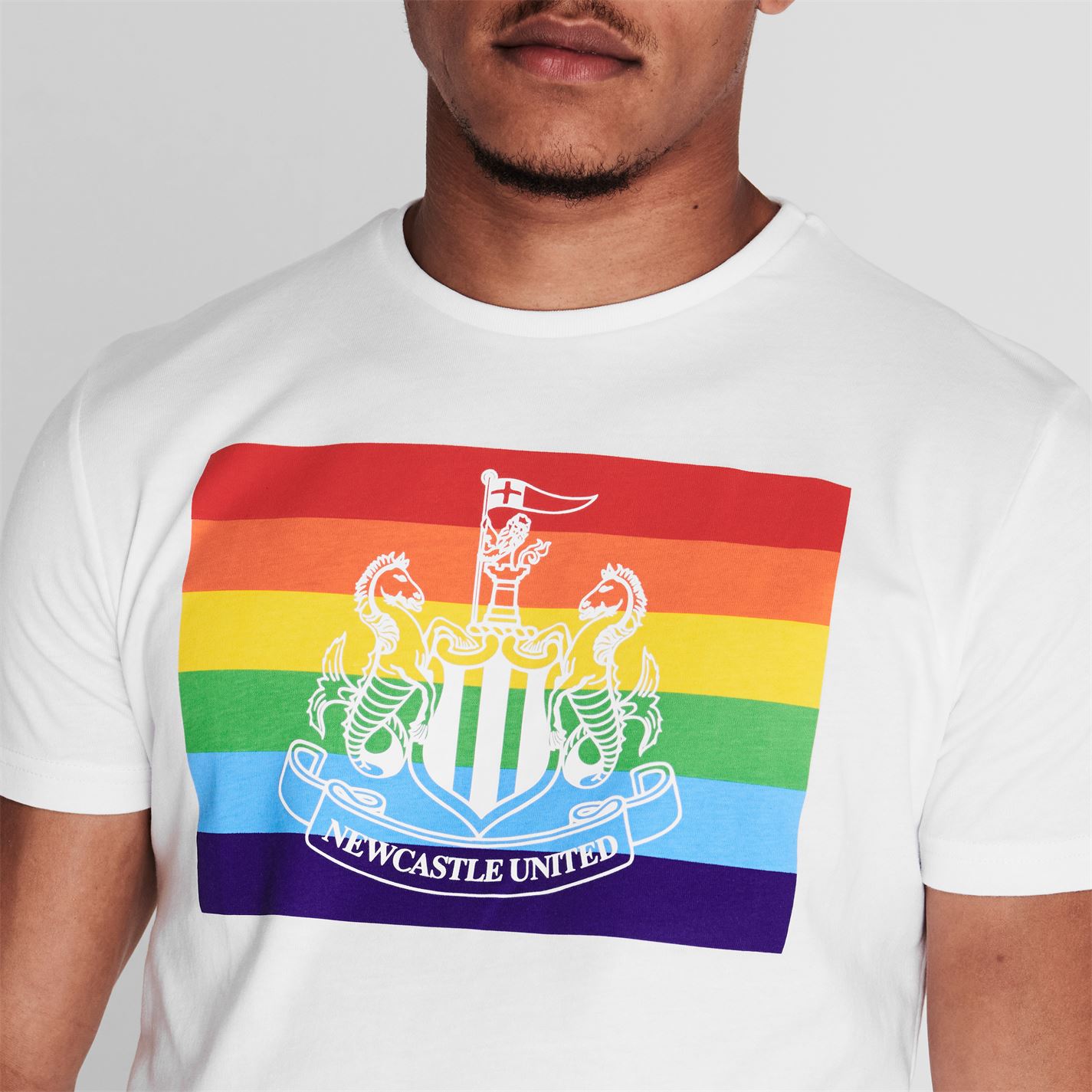 Tricou NUFC Rainbow Crest pentru Barbati alb multicolor