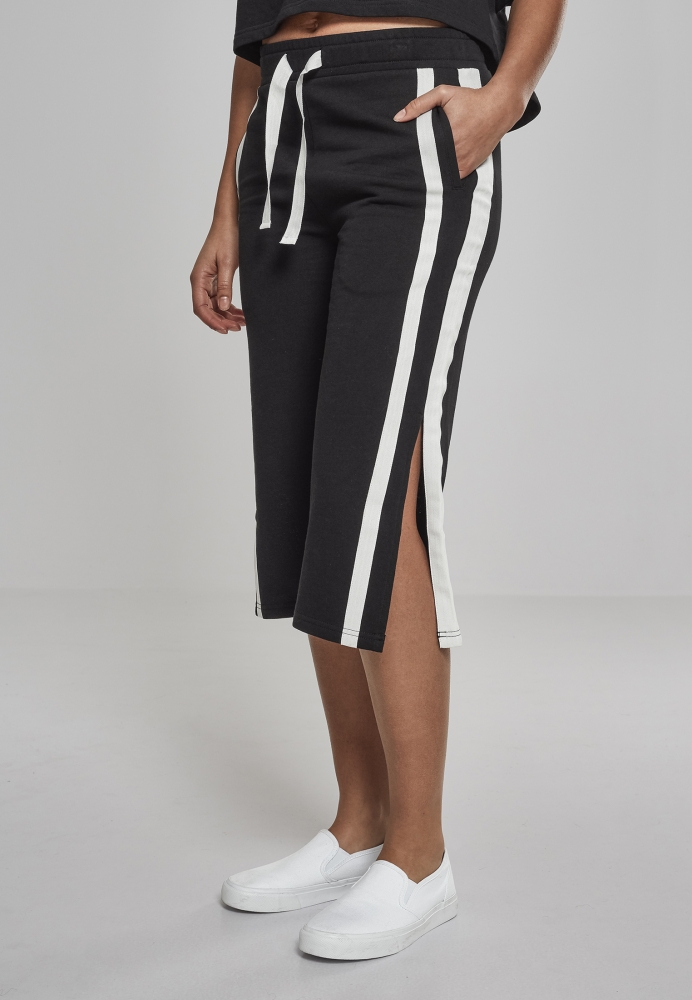 Pantaloni Culottes Taped Terry pentru Femei negru alb Urban Classics