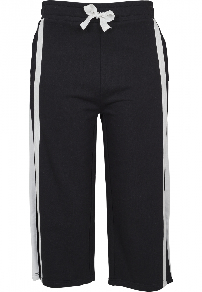 Pantaloni Culottes Taped Terry pentru Femei negru alb Urban Classics