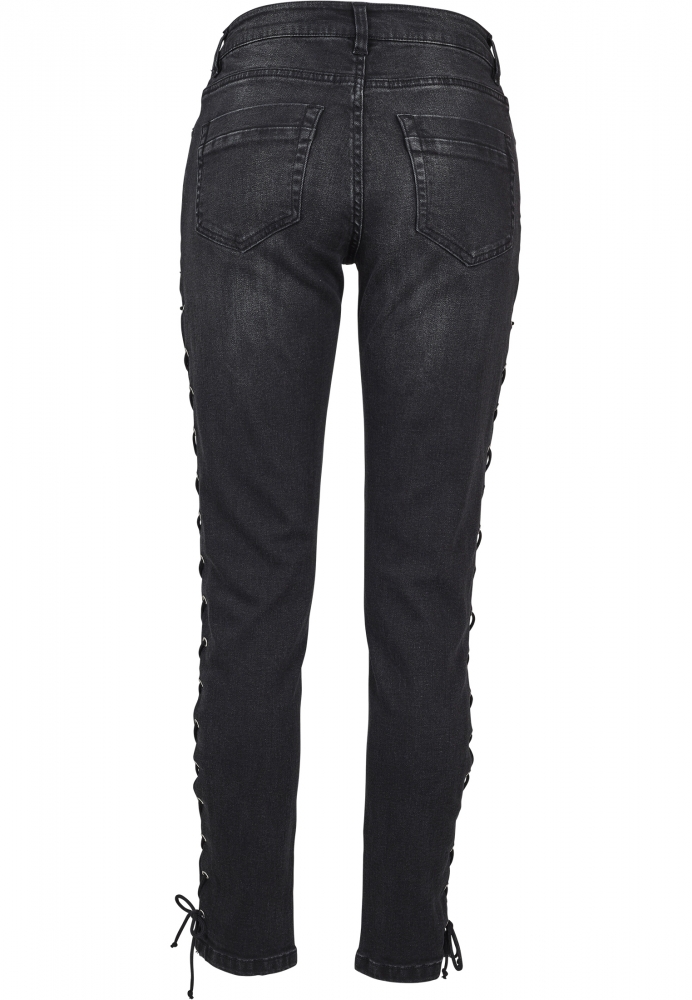 Pantaloni Denim cu siret Skinny pentru Femei negru washed Urban Classics