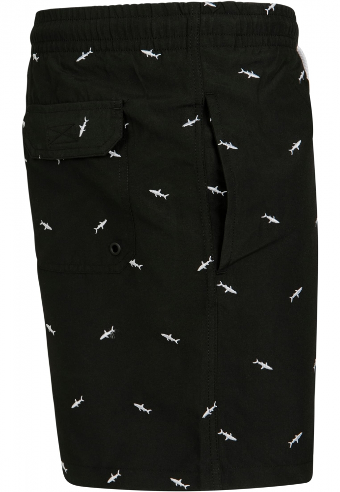 Pantaloni scurti inot broderie albastru negru Urban Classics alb