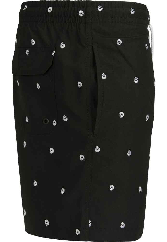 Pantaloni scurti inot broderie negru alb Urban Classics skull