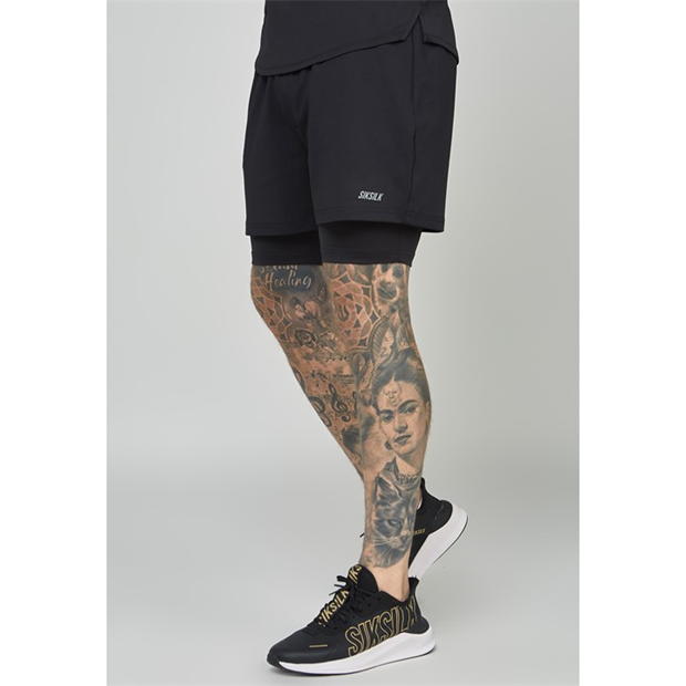 Pantaloni scurti SikSilk Dual pentru barbati negru