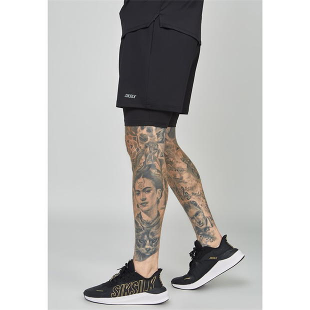 Pantaloni scurti SikSilk Dual pentru barbati negru