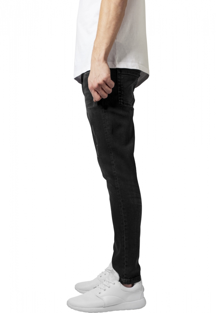 Pantaloni Skinny denim stretch cu taieturi negru washed Urban Classics