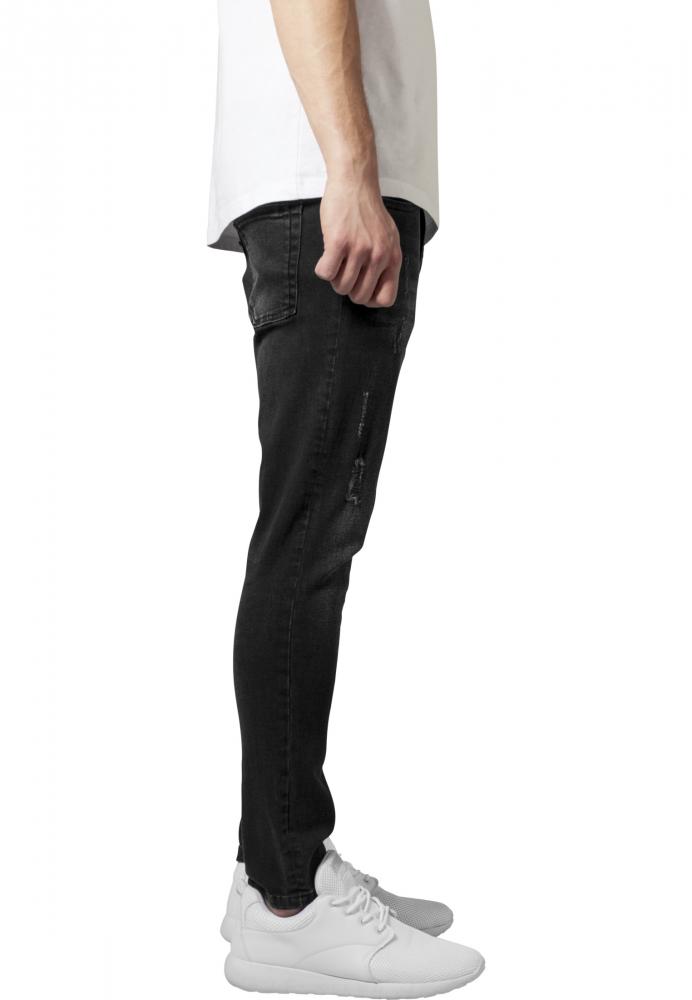 Pantaloni Skinny denim stretch cu taieturi negru washed Urban Classics