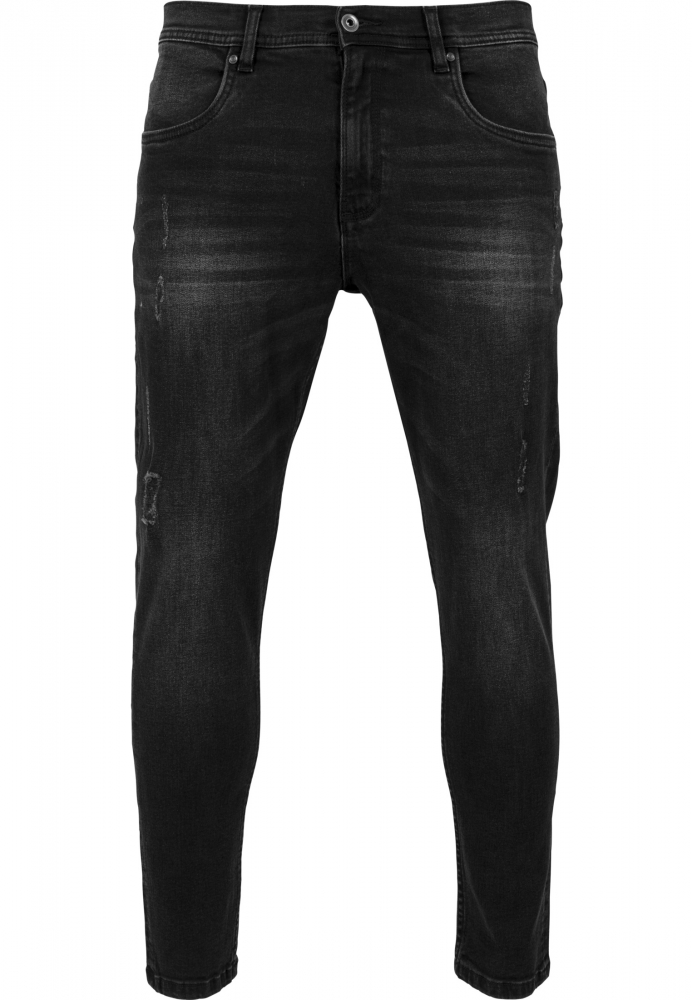 Pantaloni Skinny denim stretch cu taieturi negru washed Urban Classics