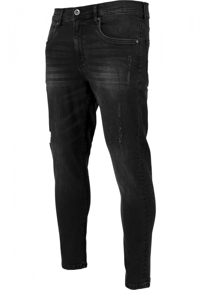 Pantaloni Skinny denim stretch cu taieturi negru washed Urban Classics