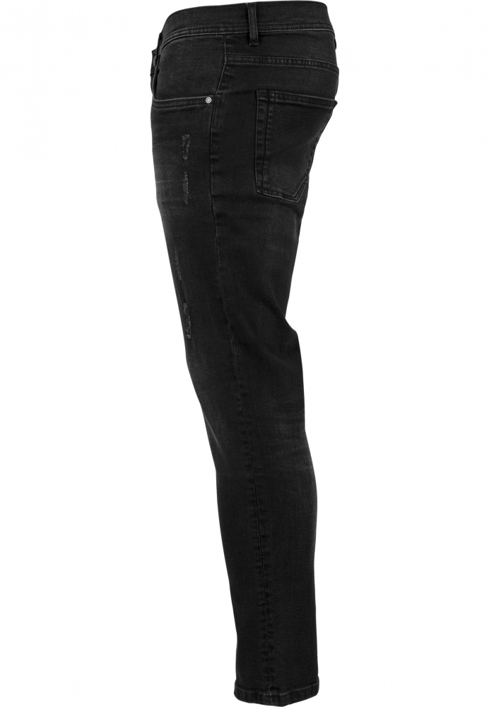 Pantaloni Skinny denim stretch cu taieturi negru washed Urban Classics