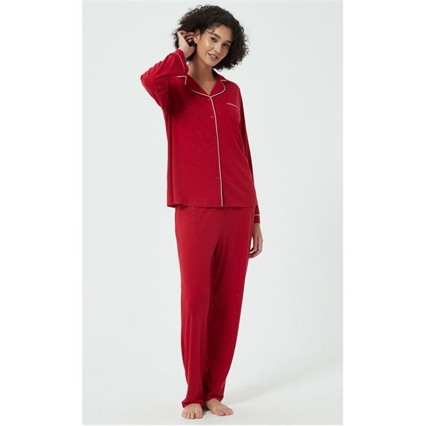 Pijamale Linea Sparkle Button Through rosu