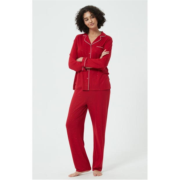 Pijamale Linea Sparkle Button Through rosu