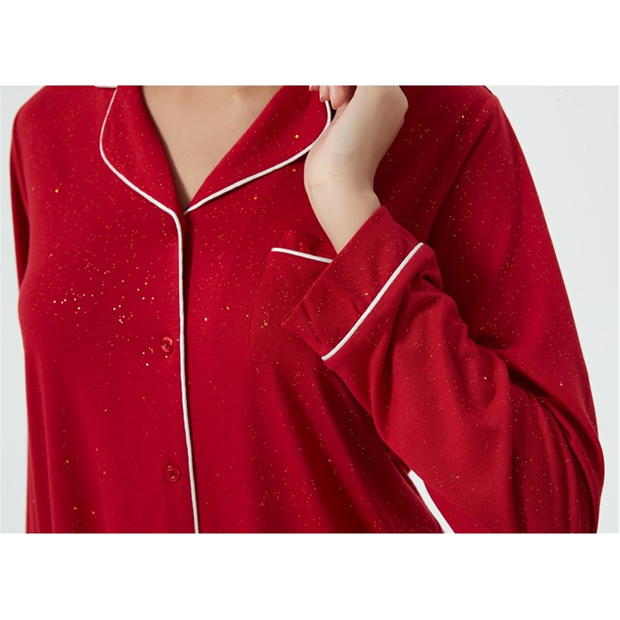 Pijamale Linea Sparkle Button Through rosu