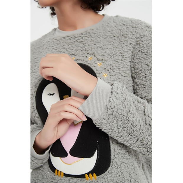 Pijamale Set Cadou Sticla de Apa Linea Penguin and Hot gri alb