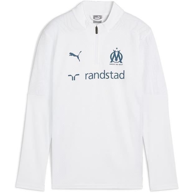 Puma Olympique De Marseille antrenament Quarter cu fermoar 2024 2025 pentru copii alb