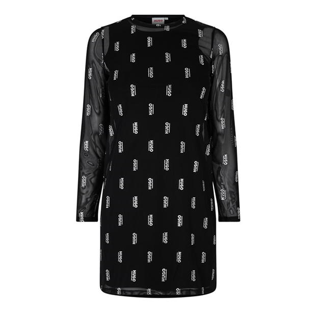 Rochie HUGO cu Maneca Lunga Print pentru fetite negru 09b