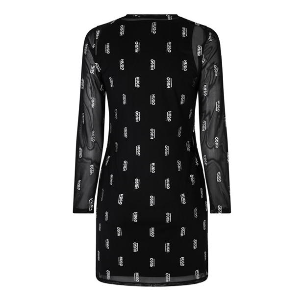 Rochie HUGO cu Maneca Lunga Print pentru fetite negru 09b